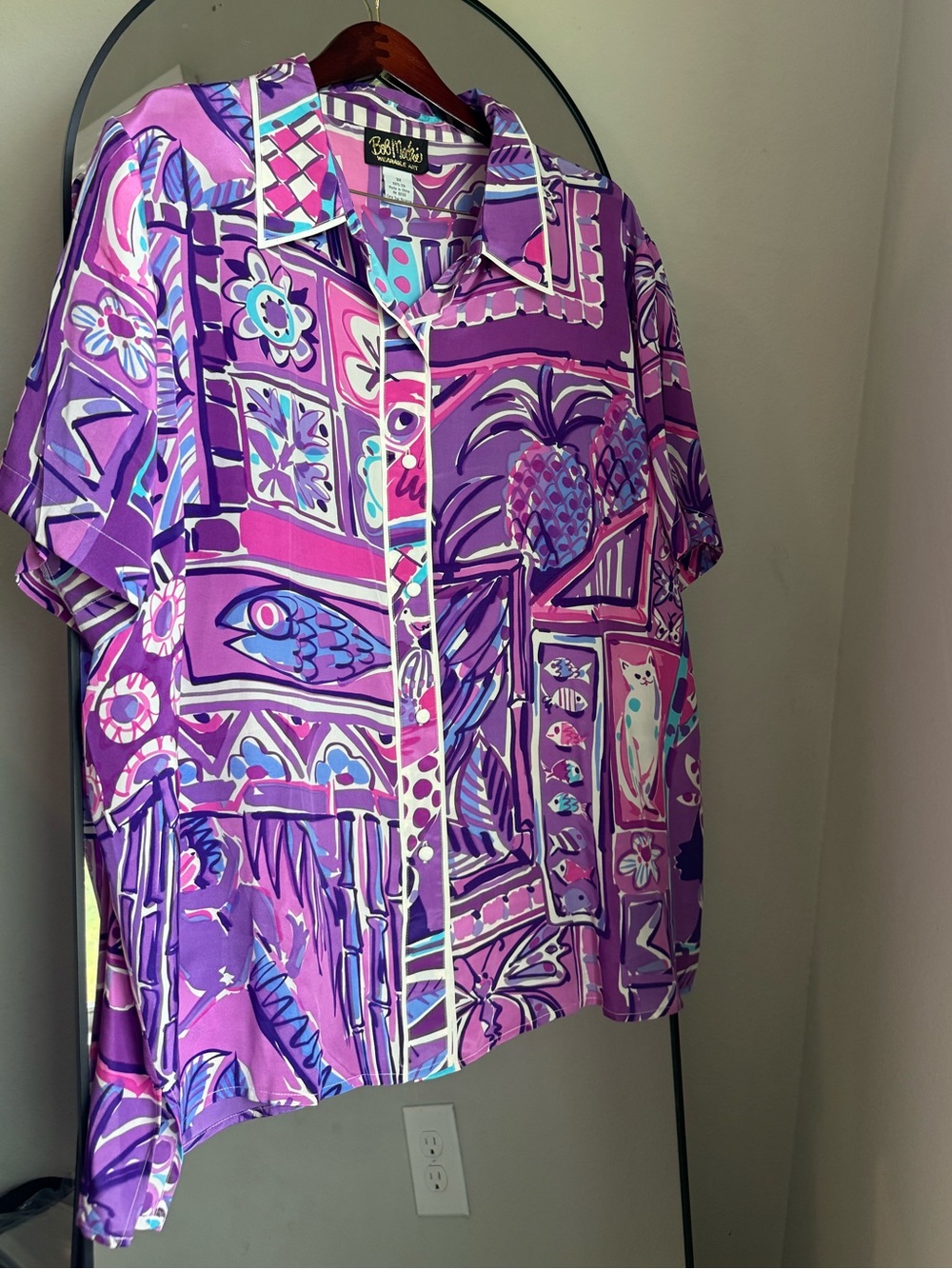 Bob Mackie Vintage Purple Wearable Art Silk Blouse
